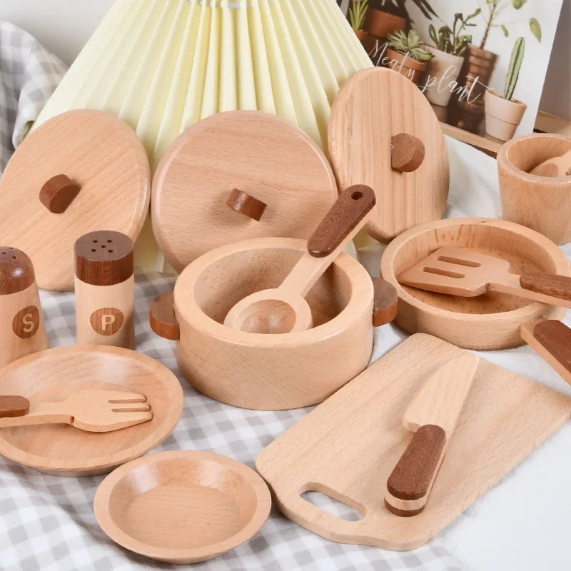 Children's Natural Wood Color Fruits And Vegetables Simulation Play House Cut Fruit Toy Kitchenware Cognitive Wooden Toys