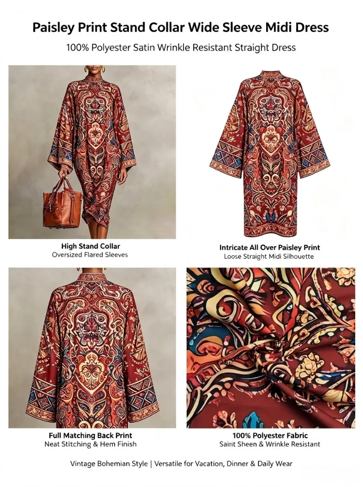 Yeezzi 2026 New Retro Classic Printed Party Evening Midi Dresses Loose Batwing Sleeves Elegant Ramadan Church Kaftan Dress Robe