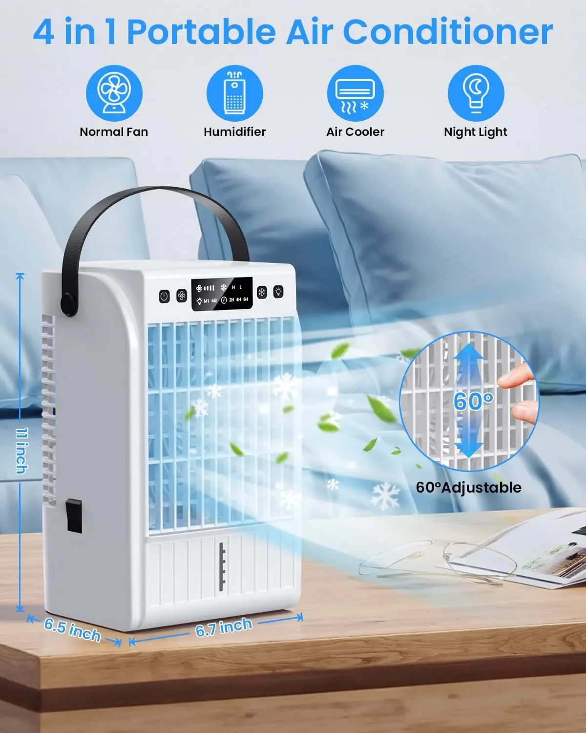 Zy-ventilador de aire acondicionado portátil para el hogar, oficina, dormitorio, luces LED