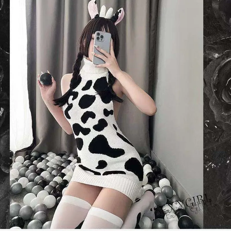 Свитер с лямкой на шее, сексуальный наряд коровы, бесплатный открытый файл, мультяшная анимация, чистое желание, искушение, секс-пижама, сексуальный шарм