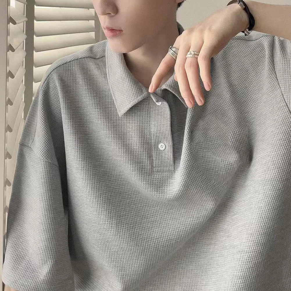 

Brand New T-shirt Daily Wear Loose Lapel T-shirt All-match T-shirt Lapel Neckline Regular Length Slight Stretch