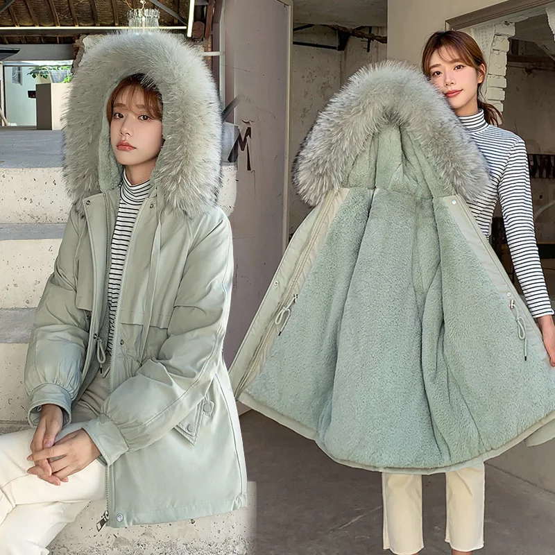 

Slim Fit Mid-Length down Cotton Jaet Women's Korean Sle Large Size Hooded Cotton Coat New 2024 Women's Faion