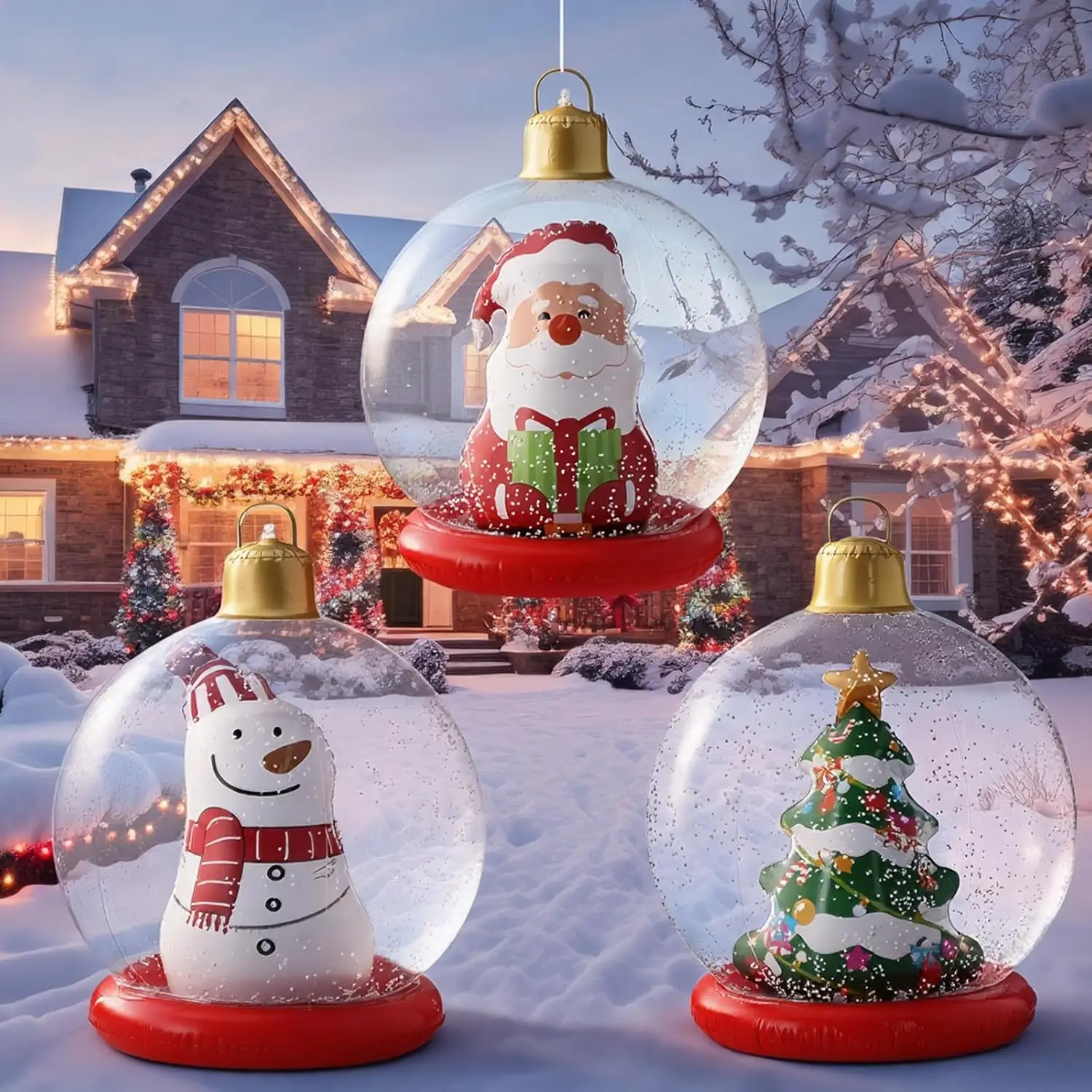 24inch Inflatable Christmas Ball Ornaments, Pvc Snowman Inflatable Christmas Decorative Balls, Suitable for Outdoor Yards, Front Porches, Swimming Pools, Christmas Trees, Inflatable Christmas Ball Decorations