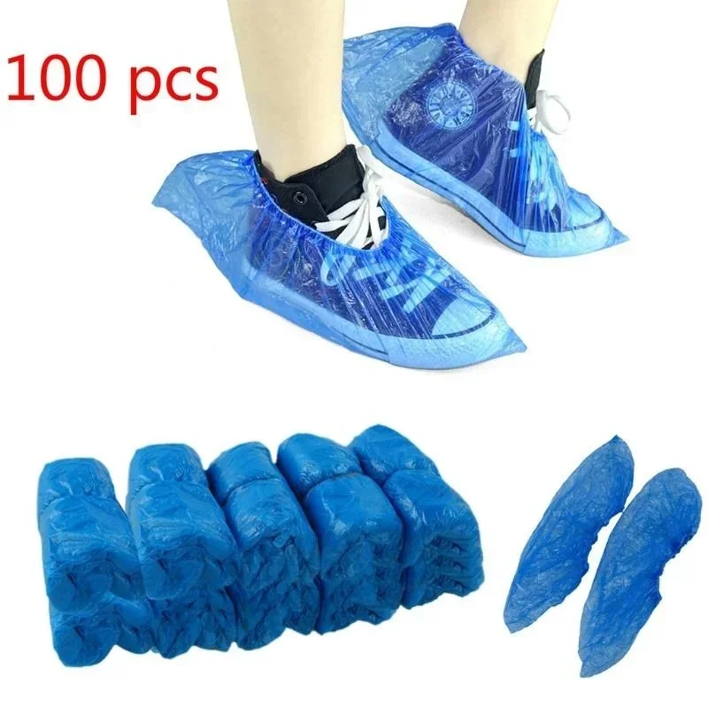 New 100PCS Medical Waterproof Boot Covers Plastic Disposable Shoe Dust Covers Overshoes Home Cleaning Cover Shoes Supplies