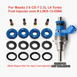 4Sets/16Pcs GDI Fuel Injector Repair Kits For Mazda 3 6 CX-7 2.3L L4 Turbo L3K9-13-250A E7T20171 (2007-2012) AY-RKG901
