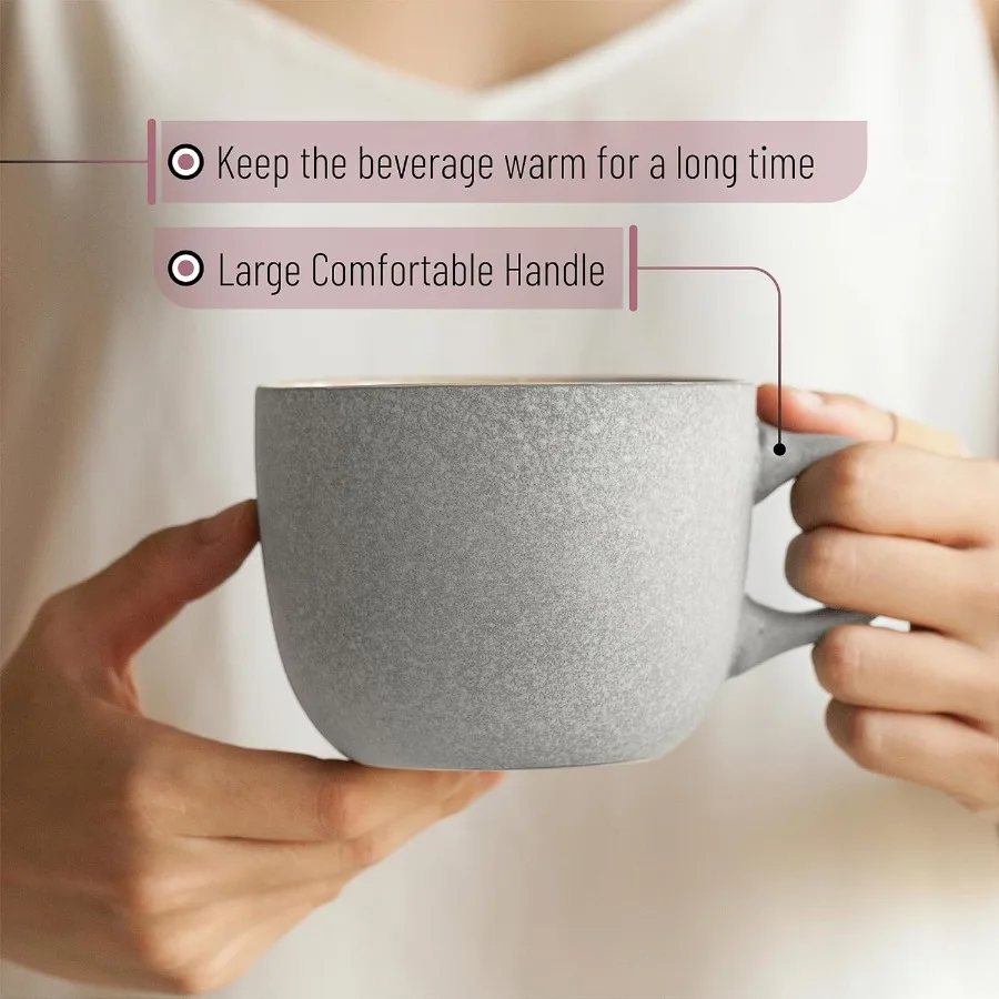 مجموعة من 6 أكواب قهوة سعة 14 أونصة للاستخدام اليومي وهدايا العطلات فناجين قهوة سيراميك متينة بتصميم أنيق مثالي لشركة Morning Co