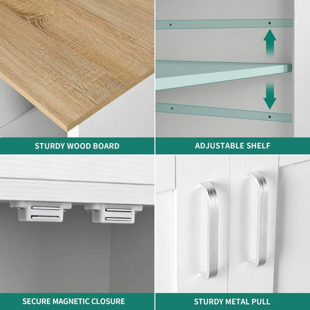 Kitchen Island with Storage, Rolling Kitchen Island on Wheels with Drawer Open Shelves & Wine Rack Spice Rack, Kitchen