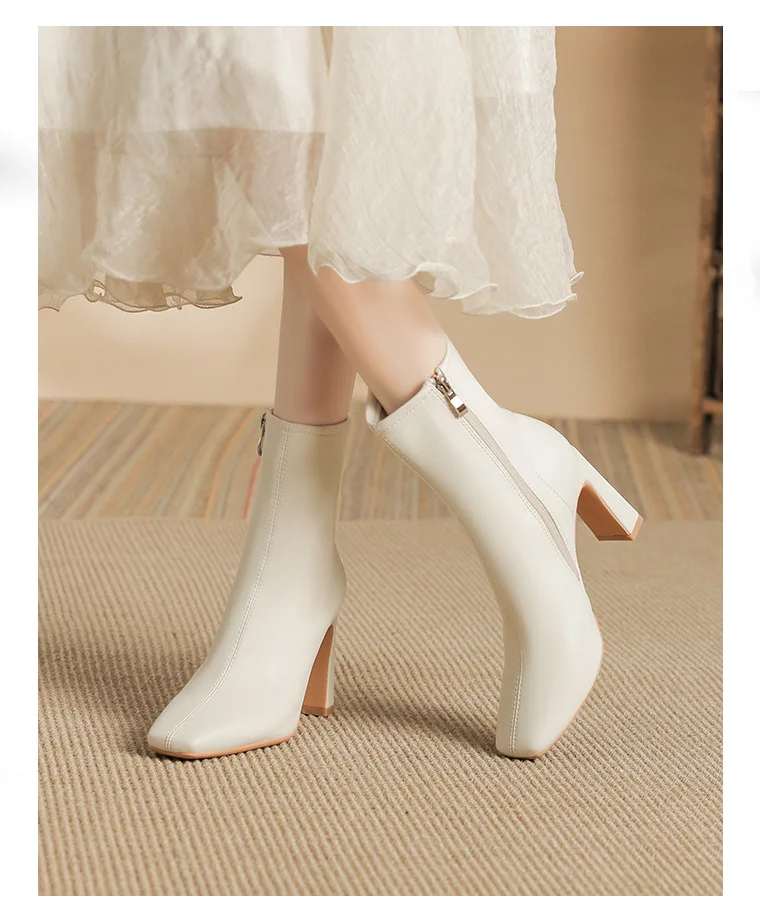 

Ankle Bootie Autumn and Winter Fashion Flannel Shoes Zipper Women's Suede Thick Heel Short Boots Thick High Heel 3-9cm