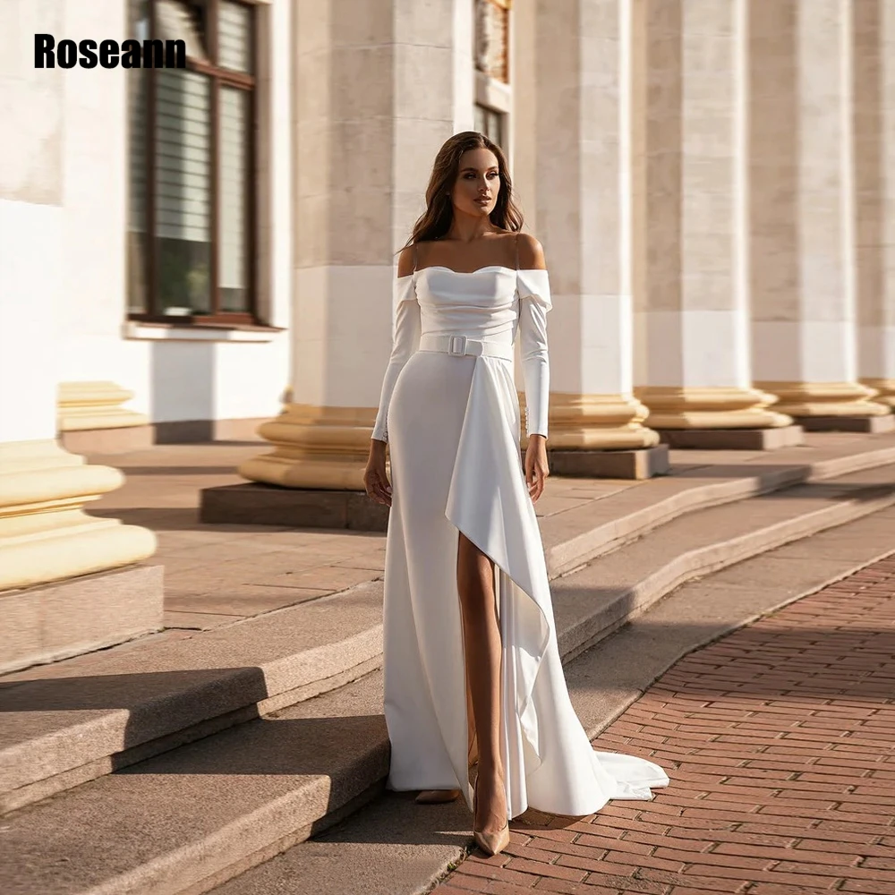 

White Satin Wedding Dresses For Women Simple Boat Neck Bridal Gowns Classic Zipper Back Court Train A Line robe de mariée 2024