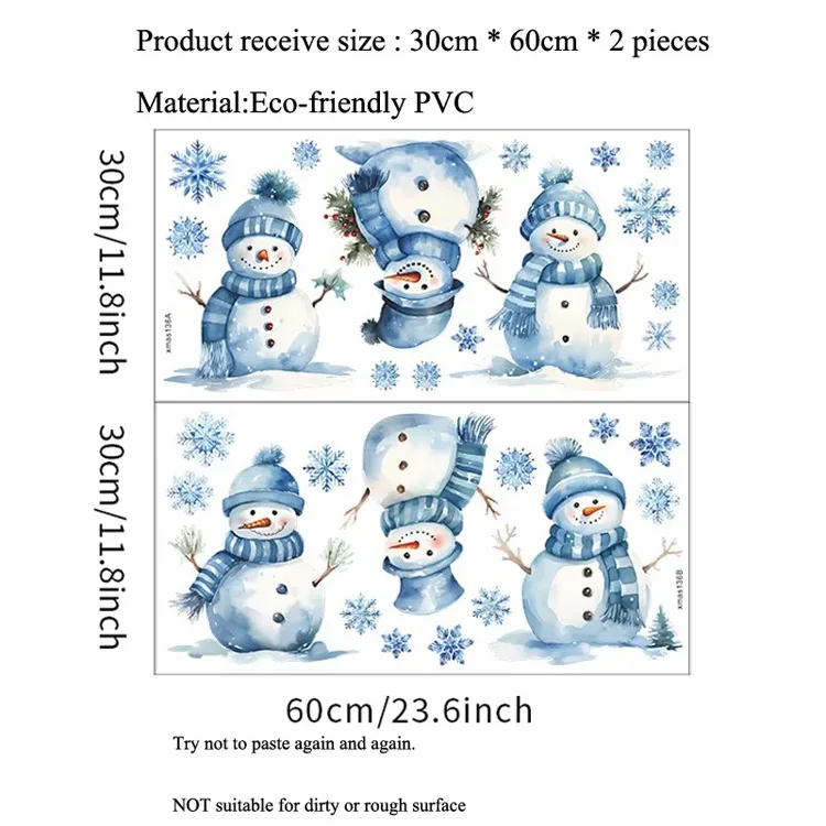 Weihnachts-Schneemann-Schneeflocken-Wandaufkleber Neujahrs-Glasfenster-Dekor-Aufkleber Schaufenster-Tür-Raumdekoration Selbstklebende Wandtattoos – Detail 1
