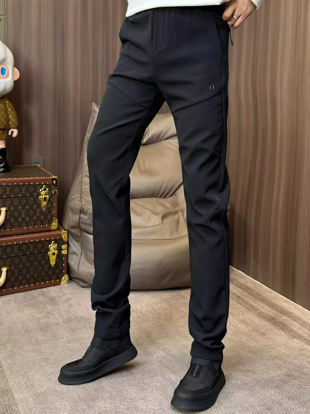 

High-End Waterproof Men's Fce-Lined Casual Pants Thiened Winter ell Trousers Straight Leg Zipper Fly Busin Casual