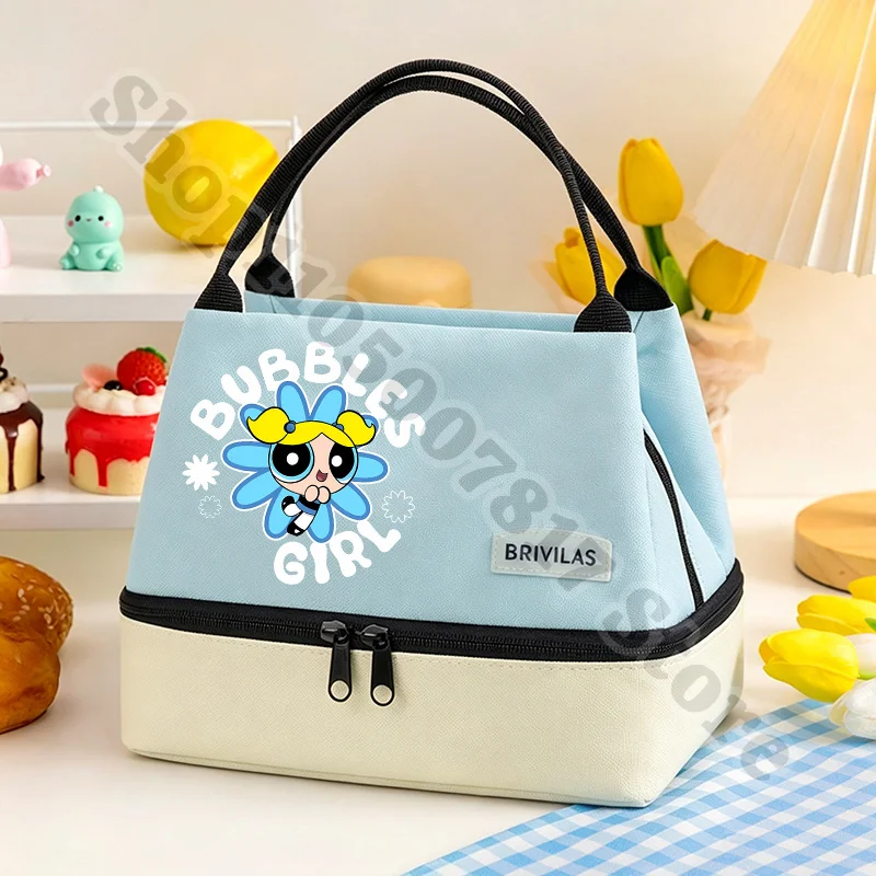 Kawaii The Powerpuffs Girls Anime Zip Lunch Tote Accessories Food Insulation Bag Cartoon Cute Storage Pouch Casual Handbag Gifts view 4