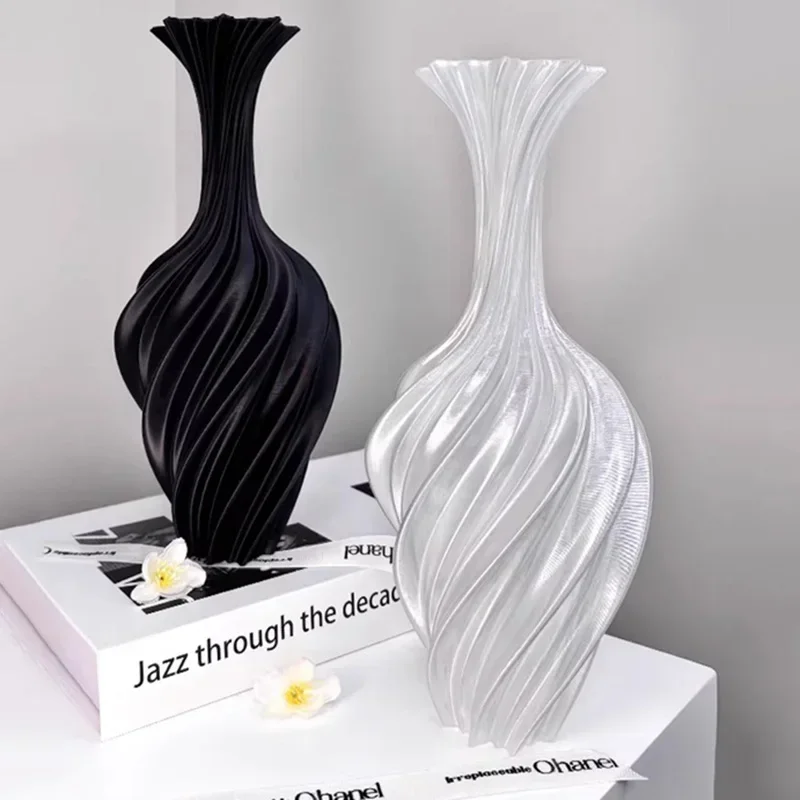 High Quality Modern Style Plastic Flower Vase White Black Aesthetic Floral Arrangement Display Room Decoration Flower Bottle