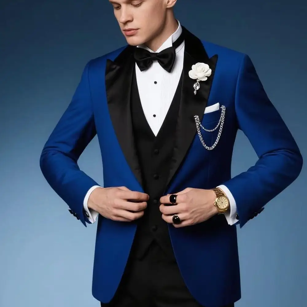 

Wedding Suits for Men Peak Lapel Jacket Double Breasted Vest Pants 3 Pieces Groom Tuxedos Male Fashion Busienss Suit Party Sets