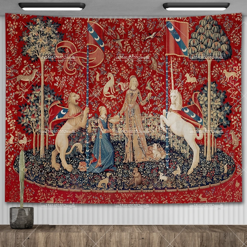 Maiden And Unicorn Medieval Tapestry Wall Hanging Aesthetic Room Decor Ancient Egypt Tapestry Macrame Bedroom Decoration Carpets