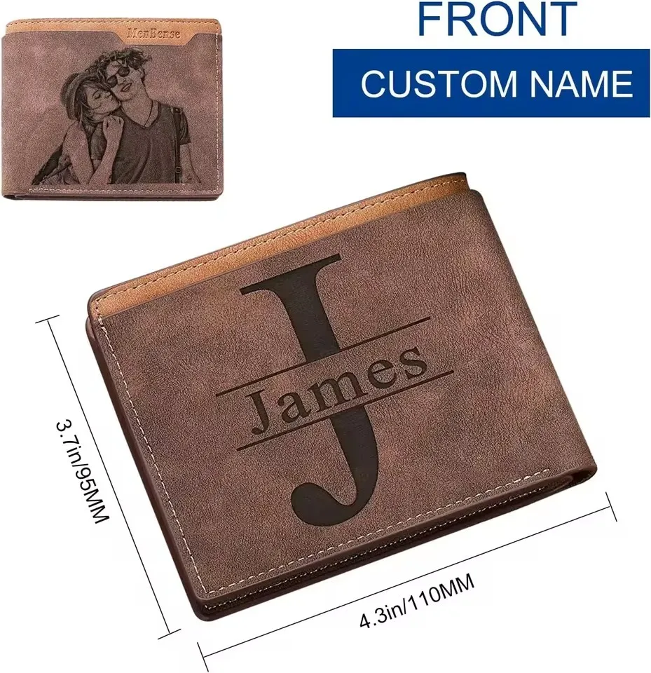 Custom Picture & Text Wallet Men's Engraved Photo Wallets Personalized Birthday Christmas Father's Day Gifts for Him Husband