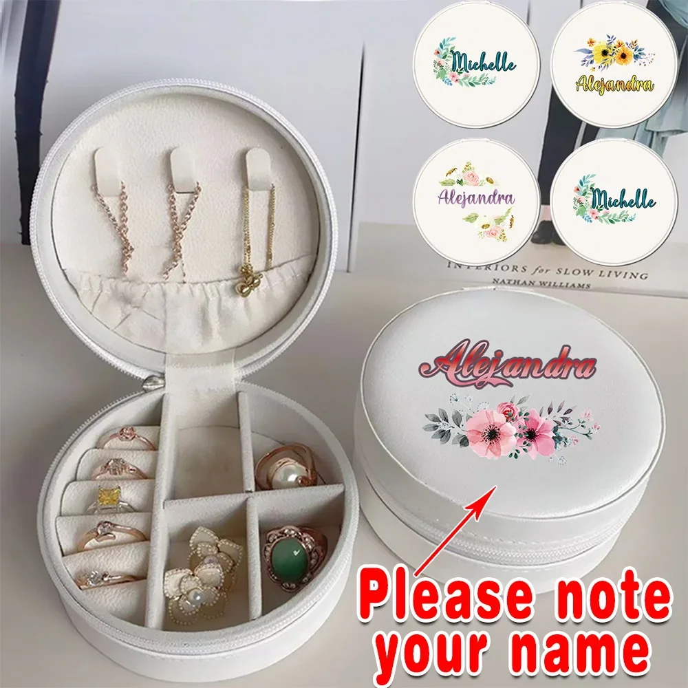 

Customized Name PU Jewelry Organizer Case Jewel Women Travel Box Storage Holder Earrings Necklaces Bracelets Rings Personalized