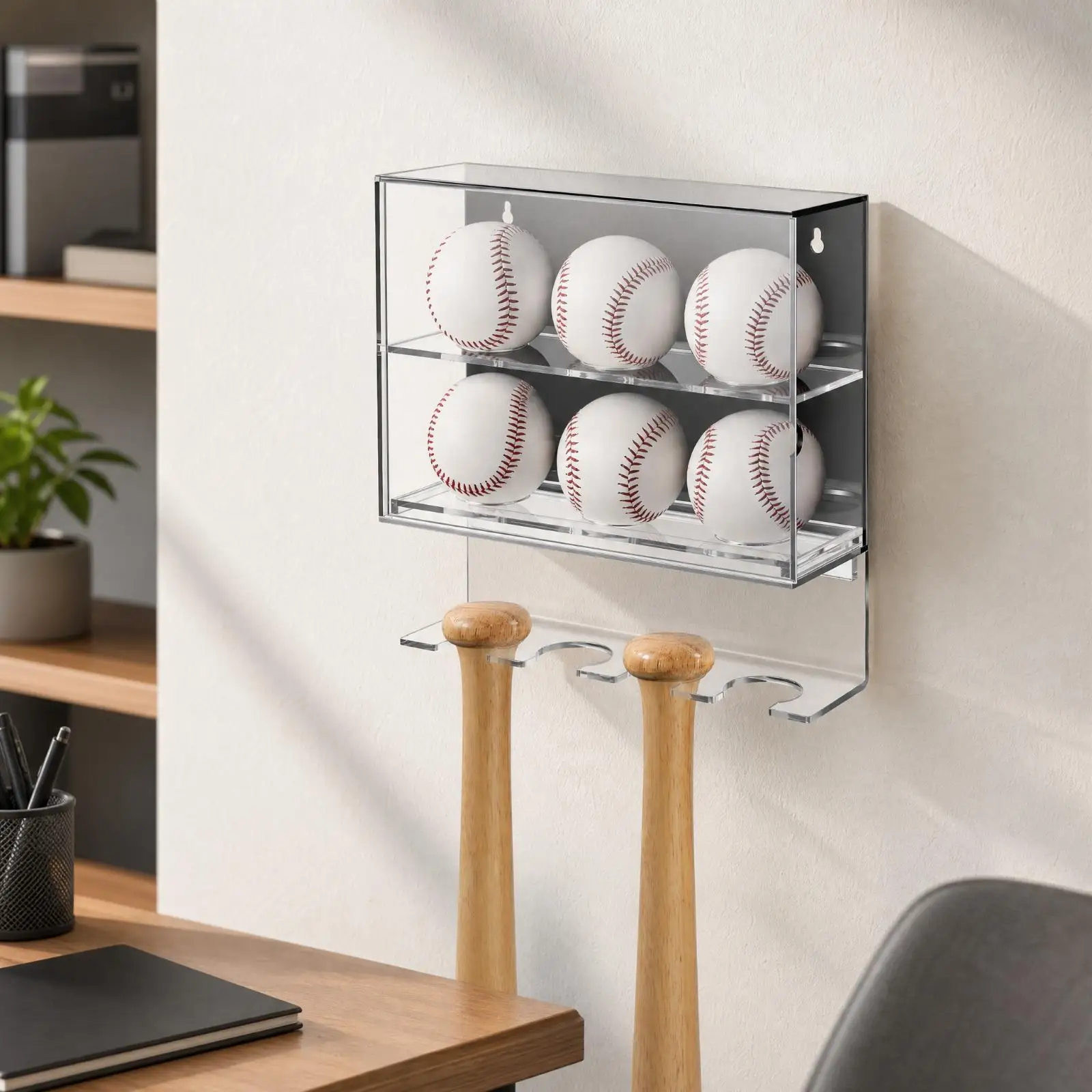 Clear Acrylic Baseball Display with Wall-Mounting Holes Dustsafekeeping Acrylic Baseball Display Case with Shelves Dustproof for