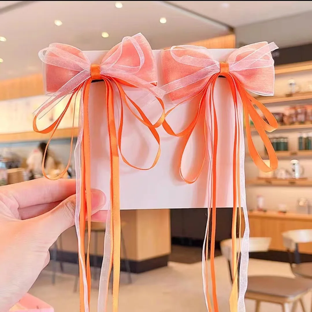 2024 Children Long Ribbon Hair Bow Hairpins New Korean Sweet Girls Tassel Hair Clips Elegant Braided Hair Clips Hair Accessories