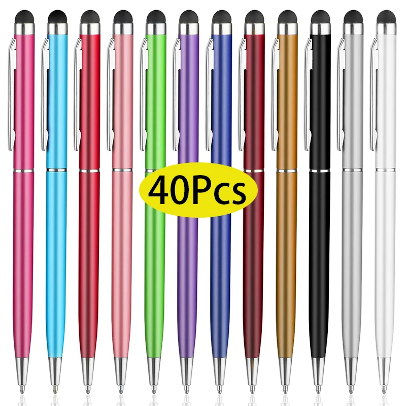 40Pcs 2 In 1 Ballpoint Pen Colorful Press Action Metal Office Use Ballpoint Pen