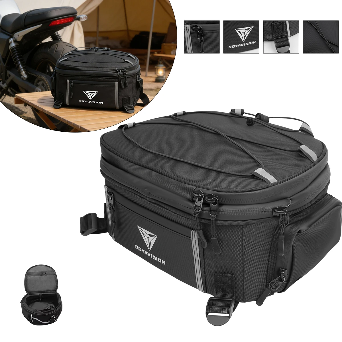 Motorcycle Tail Bag Rear Seat Bag with Waterproof Rain Cover Expandable Motorbike Helmet Bag for BMW R1300GS R1300 R 2023-2025