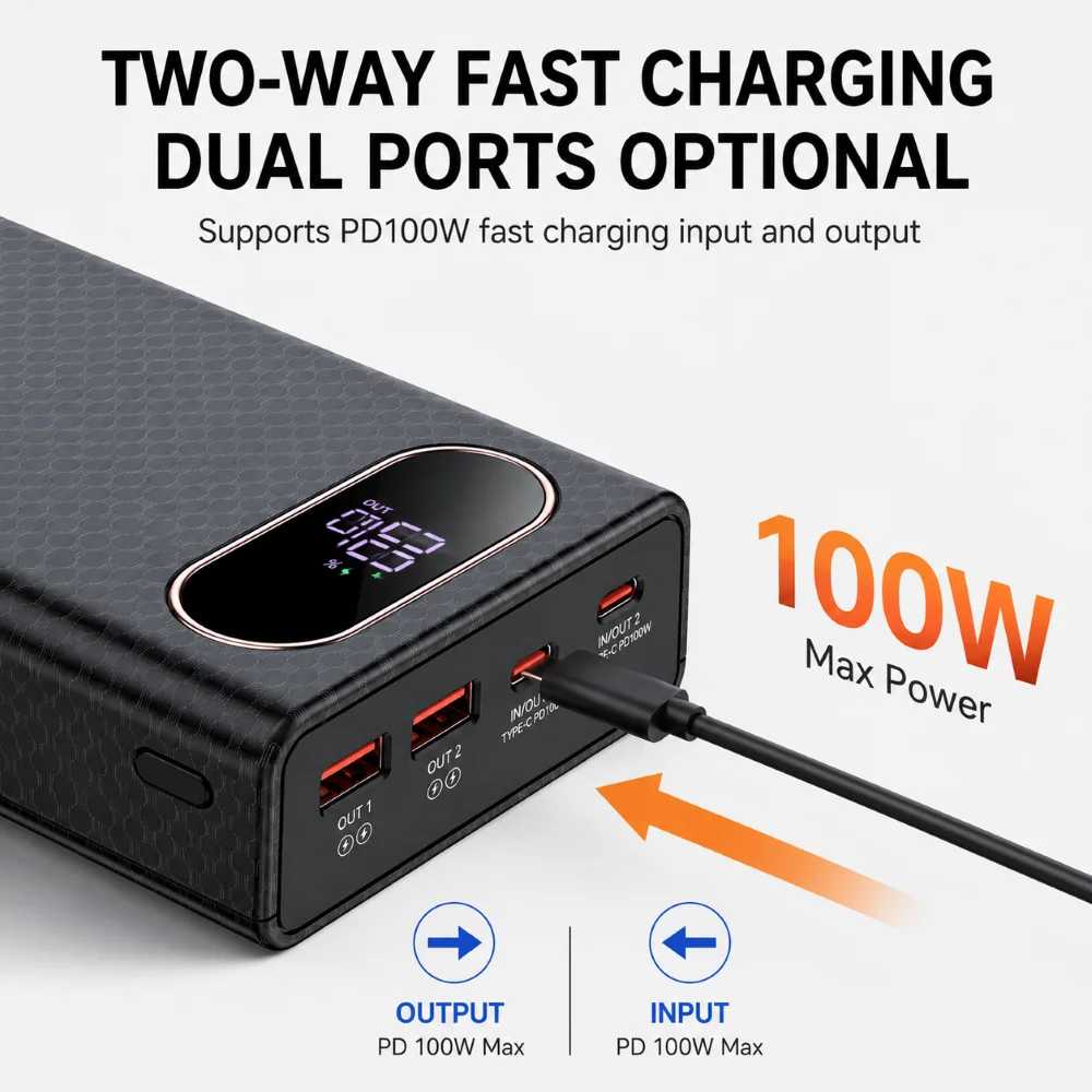 FUNNYSHIELD 6*21700 PD 100W Fast Charging Power Bank Type C 50000mAh DIY Kit 20V 5A Battery Charge Storage Box for Laptop Phone
