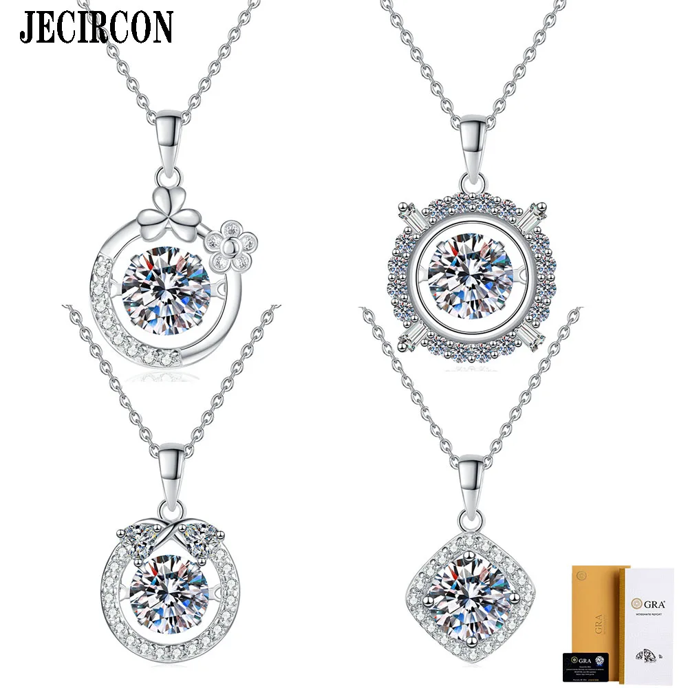 

JECIRCON 925 Sterling Silver Necklace for Women High-end smart Shiny Moissanite Pendant 1 Carat Fashion Versatile Clavicle Chain