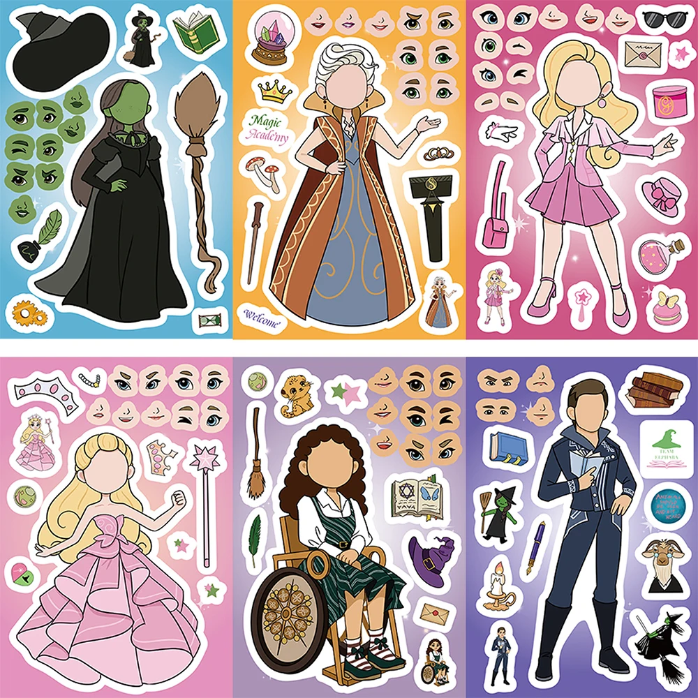 8/16 枚映画邪悪な顔を作るパズルステッカー子供 DIY ゲーム子供ジグソー教育おもちゃ