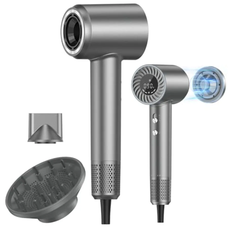 

Hair Dryer 150000 RPM Brushless Motor with 500M Negative Ions Fast-Dry Lightweight Design ThermoControl Magnetic Nozzle Diffuse