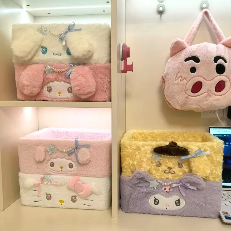Hello Kitty My Melody Cute Plush Storage Box Desktop Snacks Skin Care Storage Box Stationery Sundries Sorting Storage Basket view 3