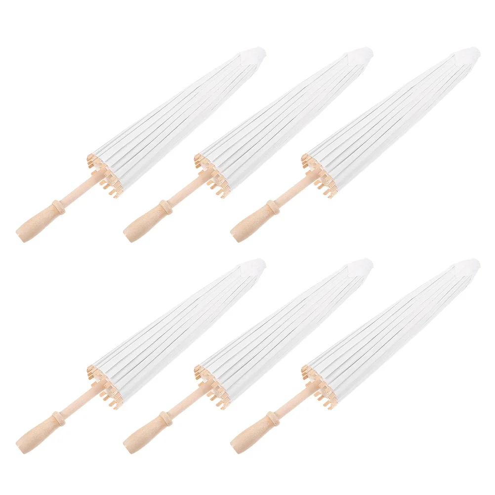 

6Pcs White Chinese Oiled Paper Umbrellas Traditional 23.6 Wedding Parasols DIY Painting Decorative Bulk Wedding Events