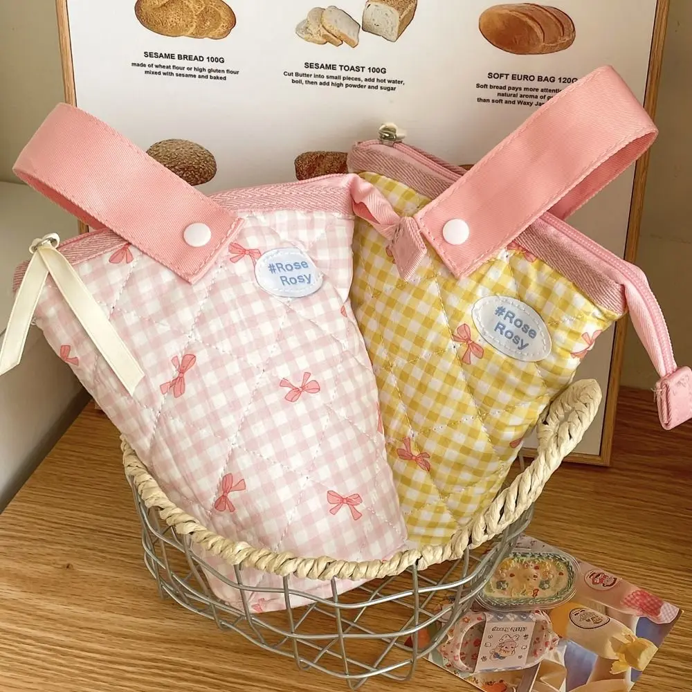 Складной пенал с бантом, большая емкость, сумка для хранения канцелярских принадлежностей на молнии, многофункциональная сумка для маркеров, клетчатая сумка-карандаш