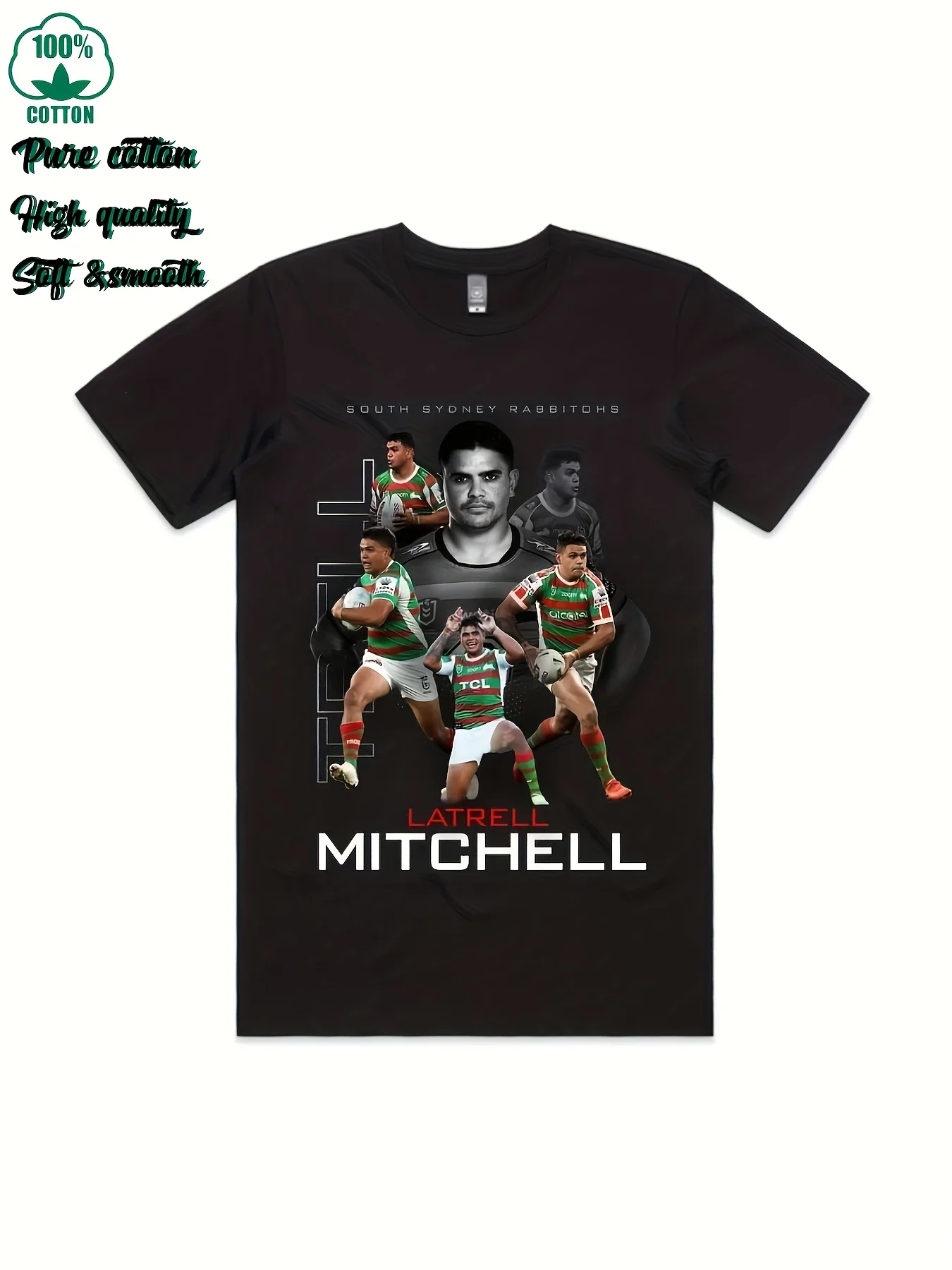 

Men's Black Rugby T-Shirt with Mitchell Player Graphic Print - 100%