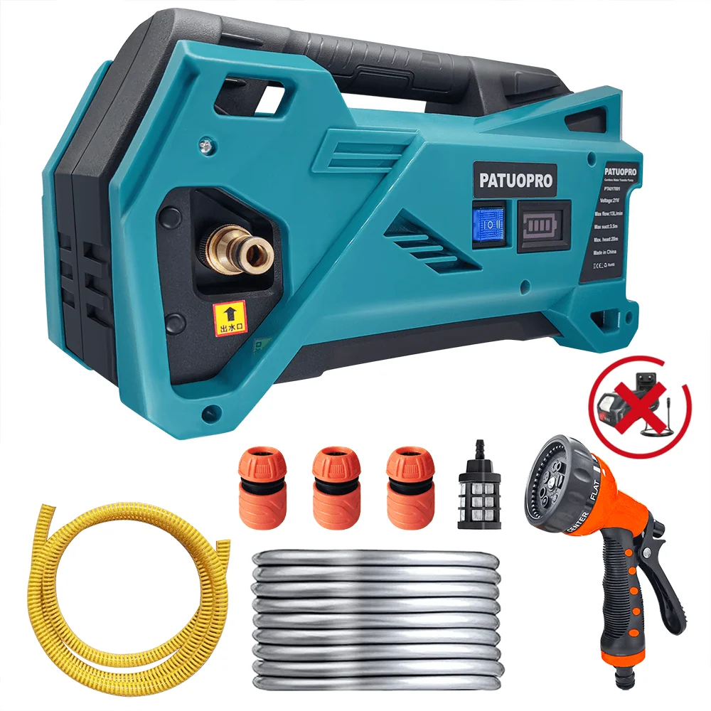 

Электрическая водяная помпа PATUOPRO 500 Вт, беспроводная машина для полива сада, электроинструмент для полива, совместимый с аккумулятором Makita 18 В (без аккумулятора)