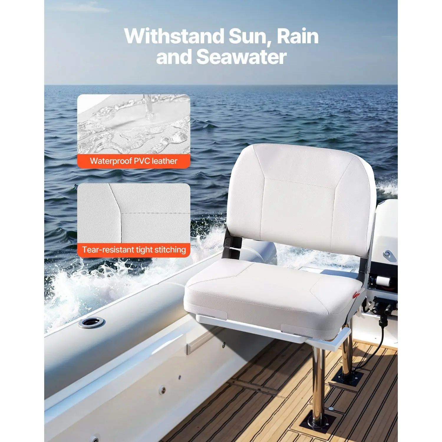 White Folding Fishing Boat Seat with Low Backrest & Sponge Cushion for Comfortable Boating Experience