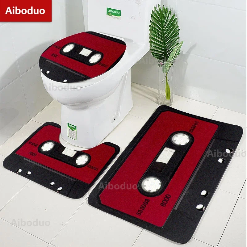 Aiboduo Audio Cassette S M Bathroom Carpet 3pcs/set Red Bat Mat Tape Non Slip Toilet Lid Cover Set Restroom Set Home Decoration