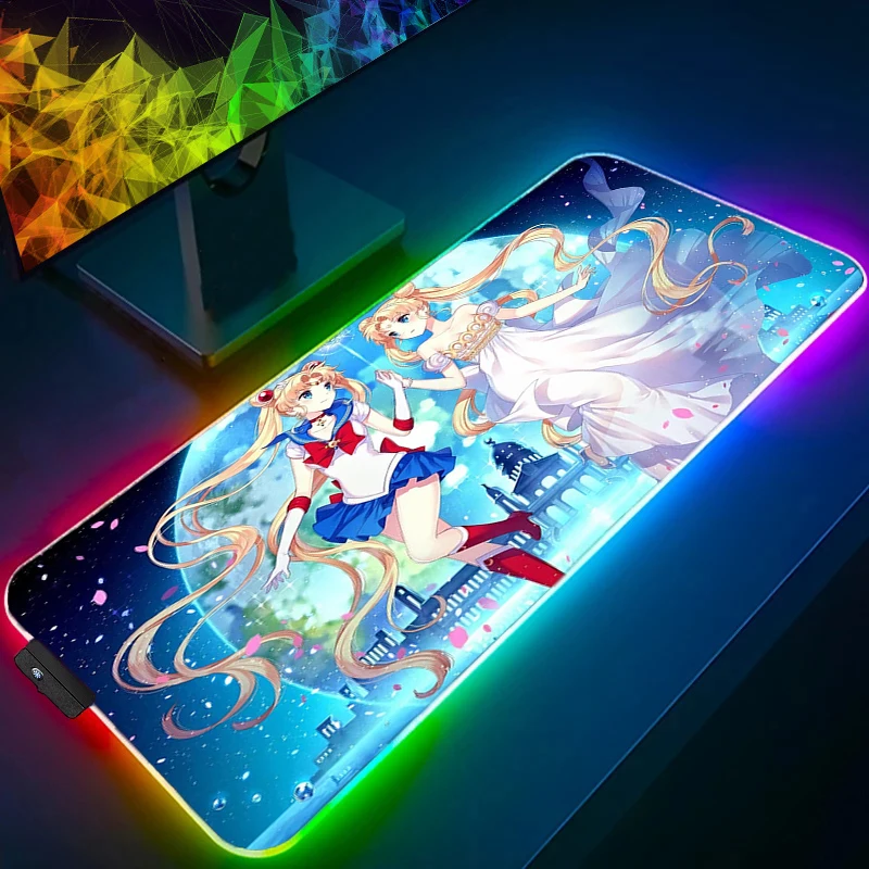 RGB Mousepad LED Desk Mat Pc Gaming Accessories Mouse Pad Computer S-sailor M-moon Gamer Keyboard Pad Anime Cute Girl Table Mat