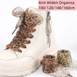 1 Pair Fashion Leopard Print Women Exquisite Laces For White Shoes 4cm Widen Silk Satin Shoelaces ForCanvas Sneakers Sport Shoes
