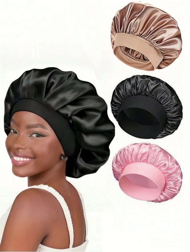 1 silk sleep cap - satin hair bag for curly/natural hair, soft elastic band, gentle sleep cap for hair protection