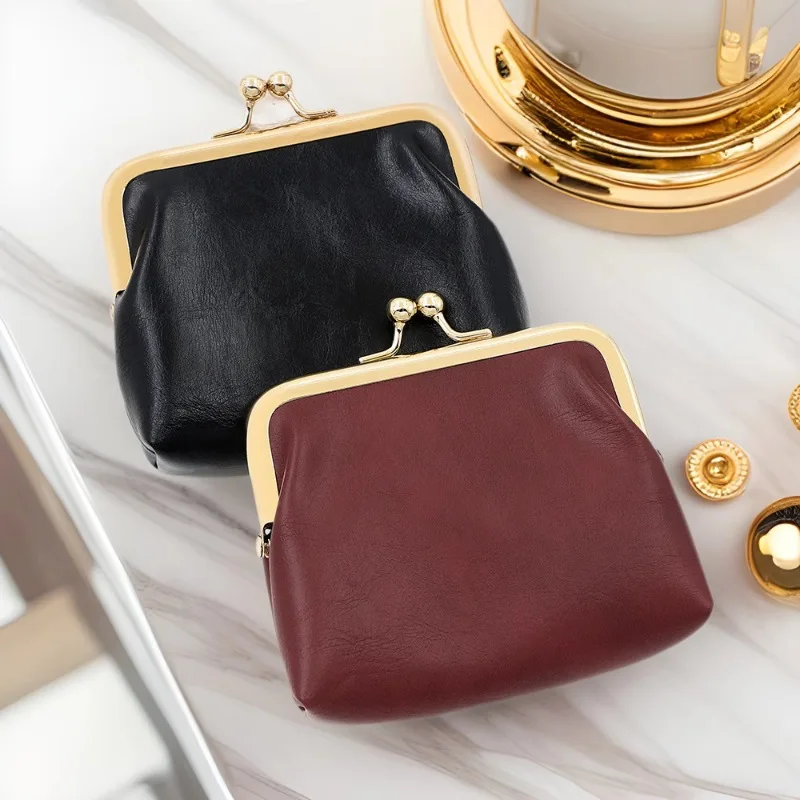Monedero con patrón de cuero Pu de Color caramelo para mujer, billeteras de cuero brillantes a la moda, monederos con Clip de Metal Retro para hombres y mujeres