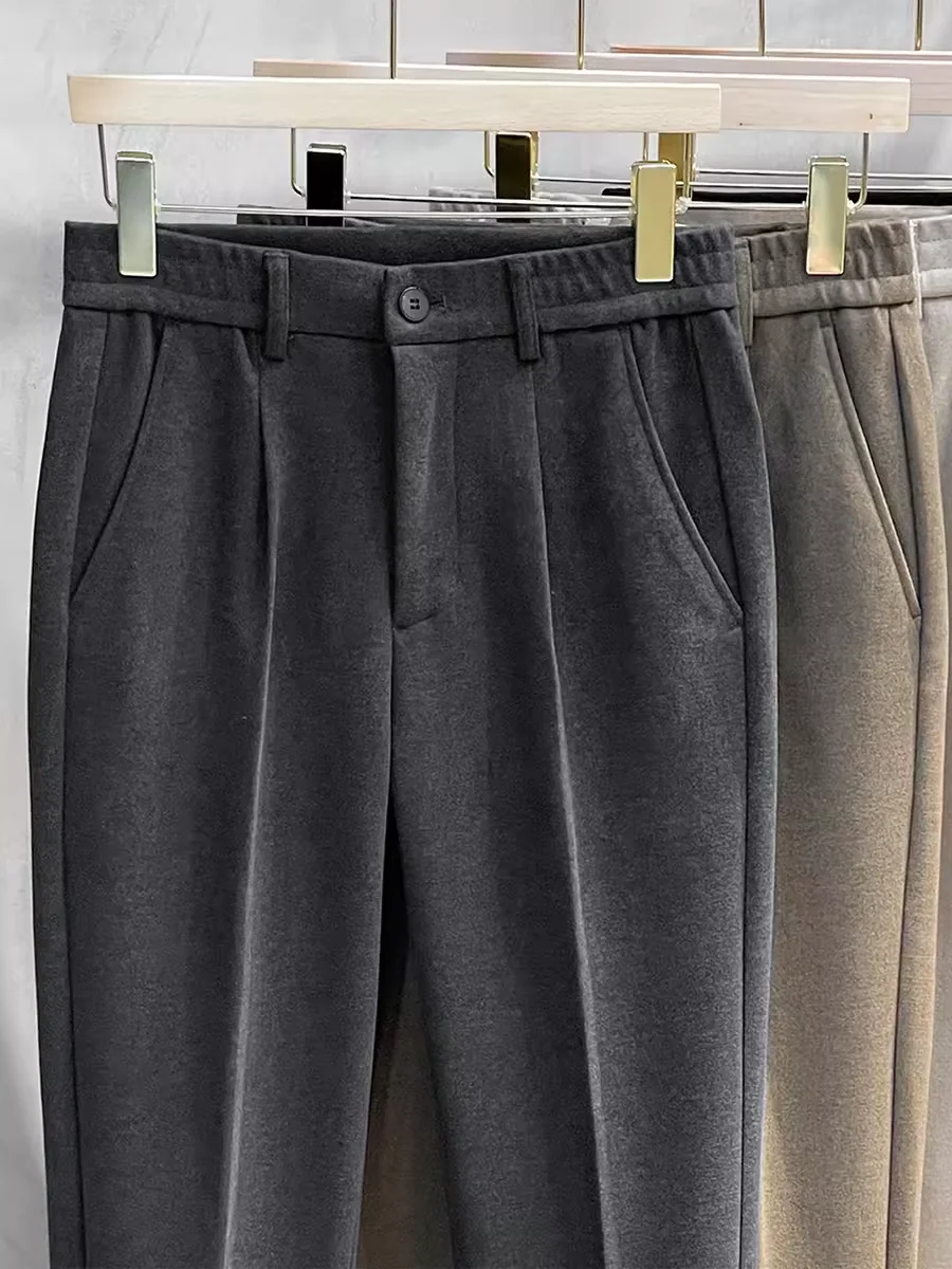 

Thiened f Elastic Woolen Men's Casual Pants Straight Leg Slim Fit Long Trousers Suit Pants for Busin And Leisure
