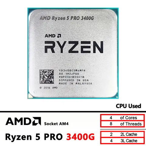 R5 PRO 3400G Used AMD Ryzen 5 PRO 3400G 3.7 GHz Quad-Core Eight-Thread 65W CPU Processor YD340BC5M4MFH Socket AM4