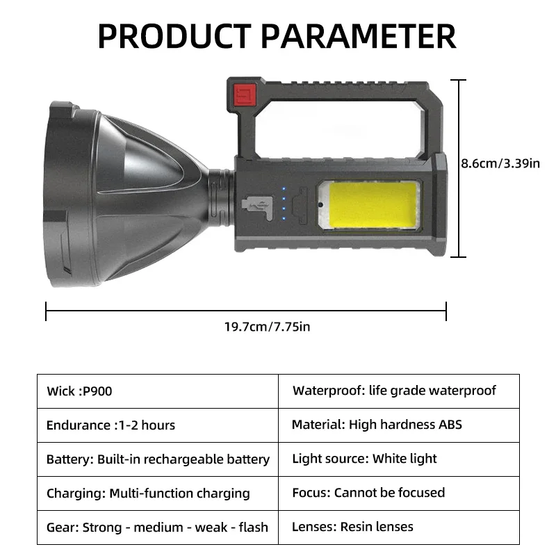 High Power LED Flashlight Waterproof Fishing Lantern Torch USB Rechargeable Powerful Spotlight Searchlight Camping Lamp