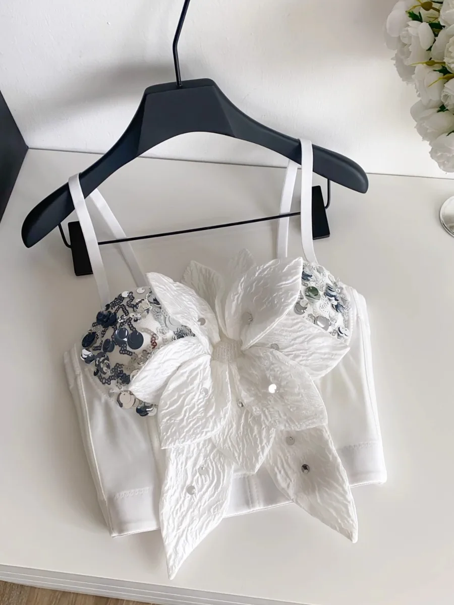 Foamlina lumière luxe Socialite Vintage 3D Floral paillettes licou haut bustier femmes été vêtements chauds couche de Base élégant gilet soutien-gorge