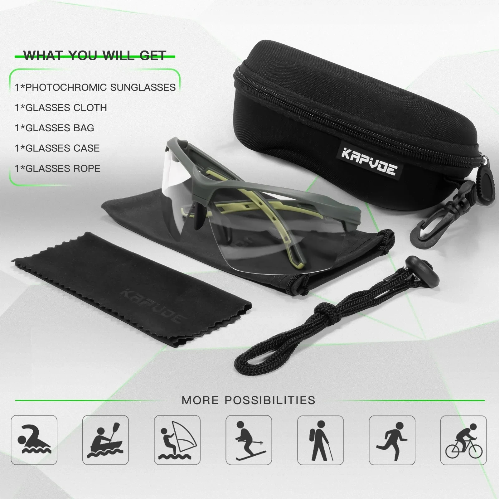 KAPVOE photochromic Sunglasses Men Outdoor Driving Bike Eyewear Women MTB Road Bicycle Cycling Glasses UV400 Sports Goggles