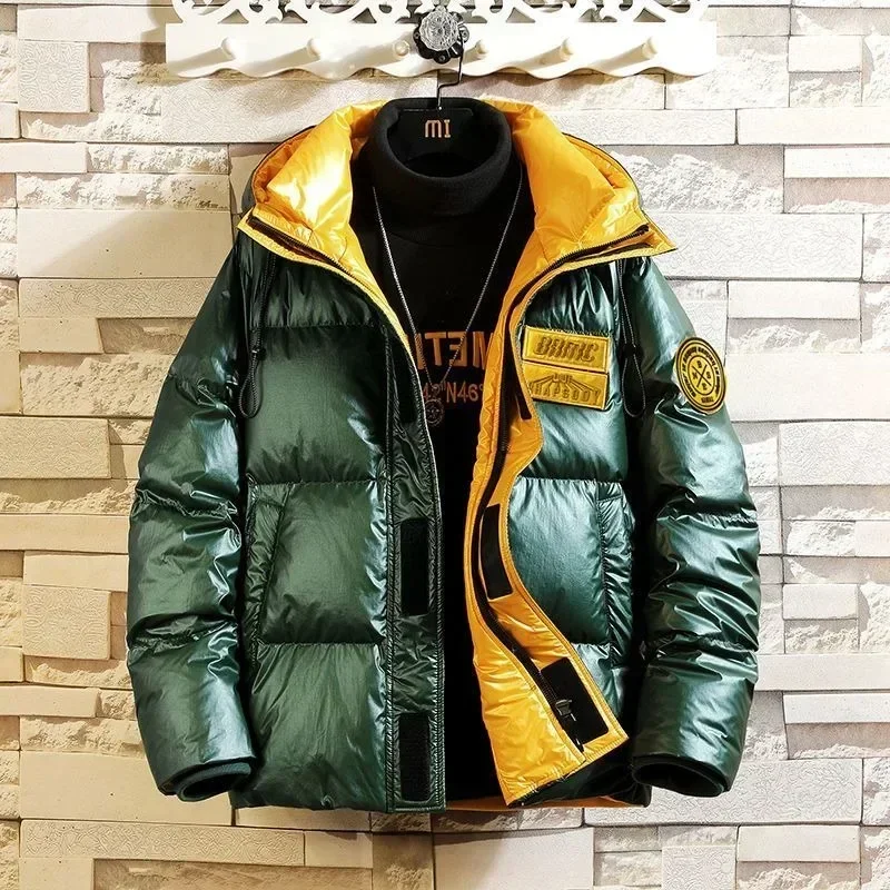 Men New Warm Down Jacket Thicken Male Short Winter Hooded Glossy Wash-Free White Duck Down Coat Casual Plus Size Fashion Outwear