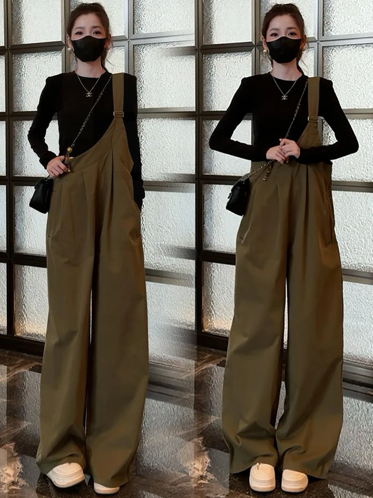 

Модный женский рабочий комбинезон: весенний новый свободный крой, стройнящий силуэт, с длинным рукавом, широкие штанины, комплект из двух предметов