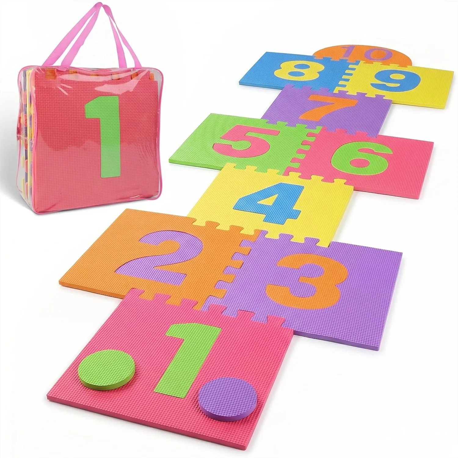 Foam Hopscotch Playmat with Interlocking Number Tiles for Kids Active Learning