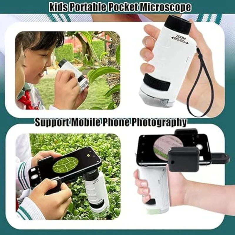 Children's Handheld Microscope, Portable Microscope For Primary And Secondary School Students White Durable Easy To Use