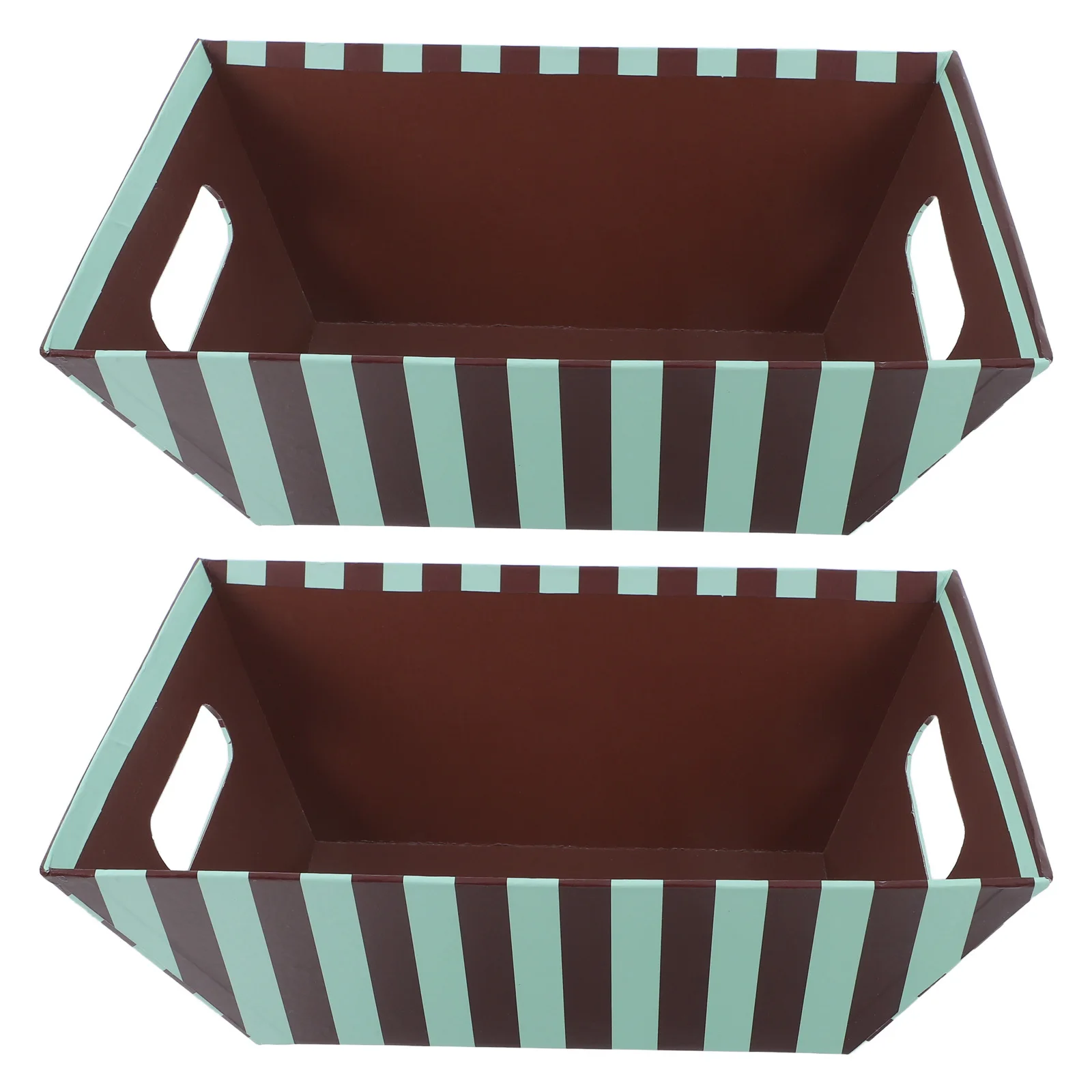 

2pcs Hard Paper Gift Baskets Striped Storage Basket For Picnic Treats Bread Snacks Appetizers Party Favors Serving Boats